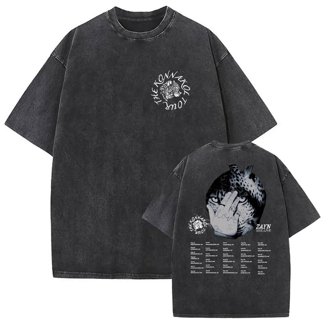 Zayn Malik The KONNAKOL Tour 2026 Vintage Washed T Shirt Men Women Summer High Quality ONeck Tshirts Fashion Oversized Tshirt