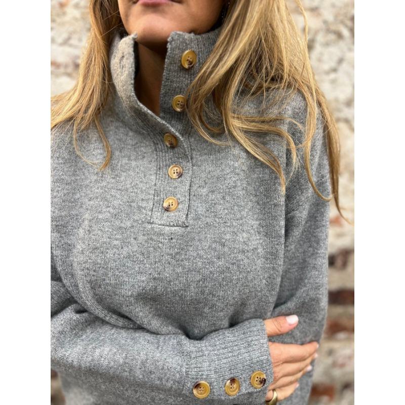 Women S Stand Collar Loose Fit Long Sleeve Solid Color Casual Sweater