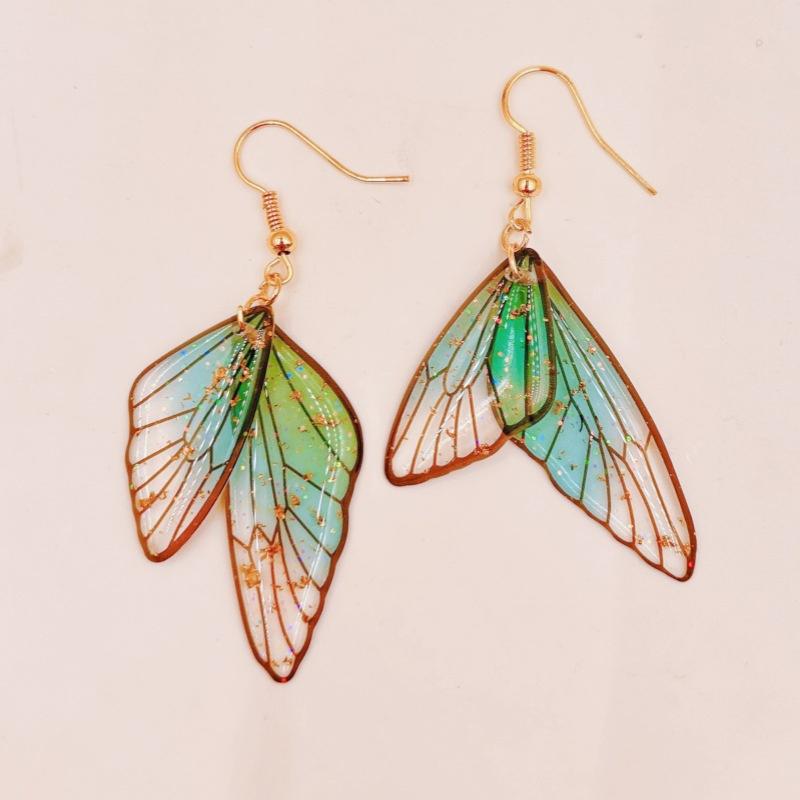 Clear Gradient Color Resin Wings Dangle Earrings For Women Wholesale Copper Rhinestone Butterfly Pendant Earring Jewelry Gifts