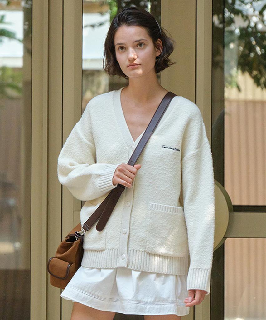Sseomweeobeoteo Rima Boucle V-Neck Cardigan - Ivory