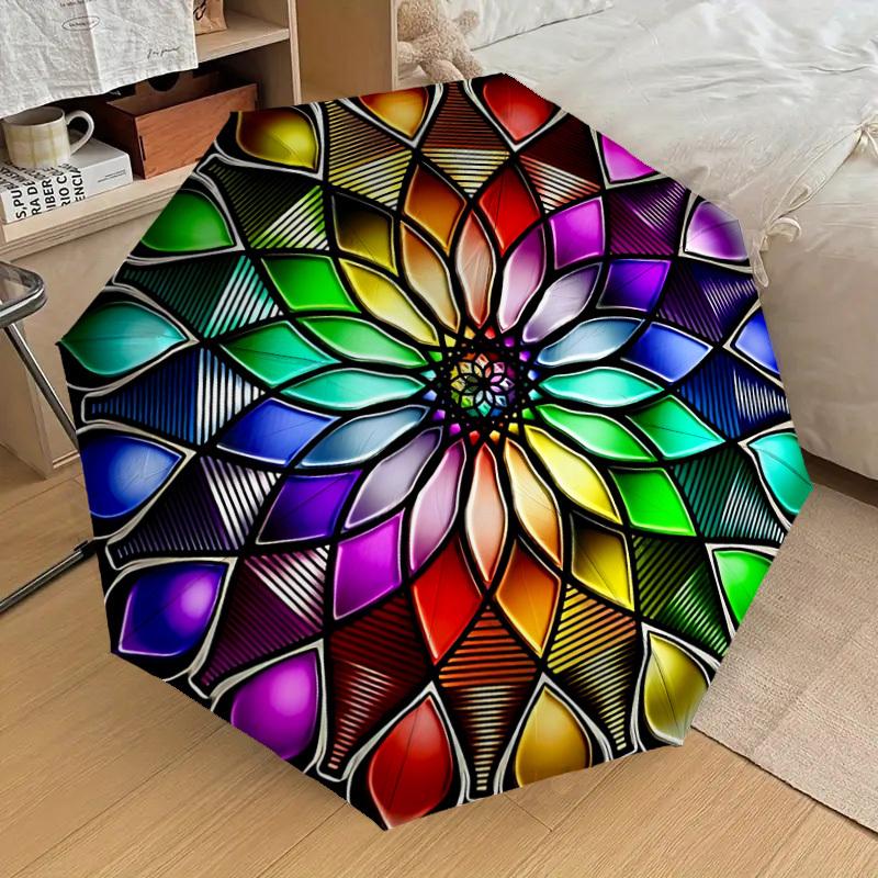 1PC mandala colorful Umbrella-8-Rib Reinforced, Automatic Open, Lightweight & Durable, Cute Fashion Accessory for Outdoor, Beach, or Casual Use, Beach