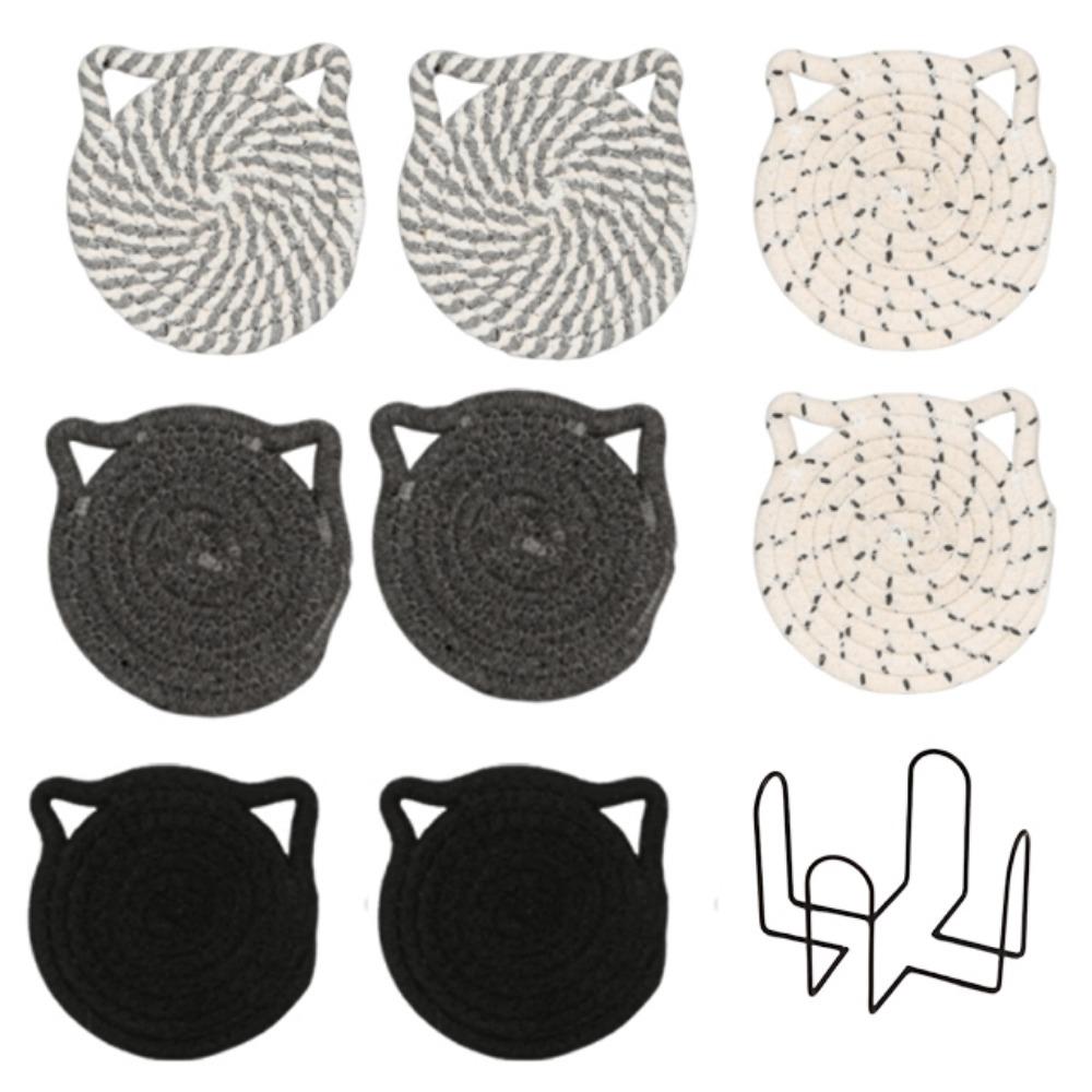 4/8 Pcs Woven Cotton Drink Coasters Non-Slip Base Absorbent Coasters  Kitchen Accessories