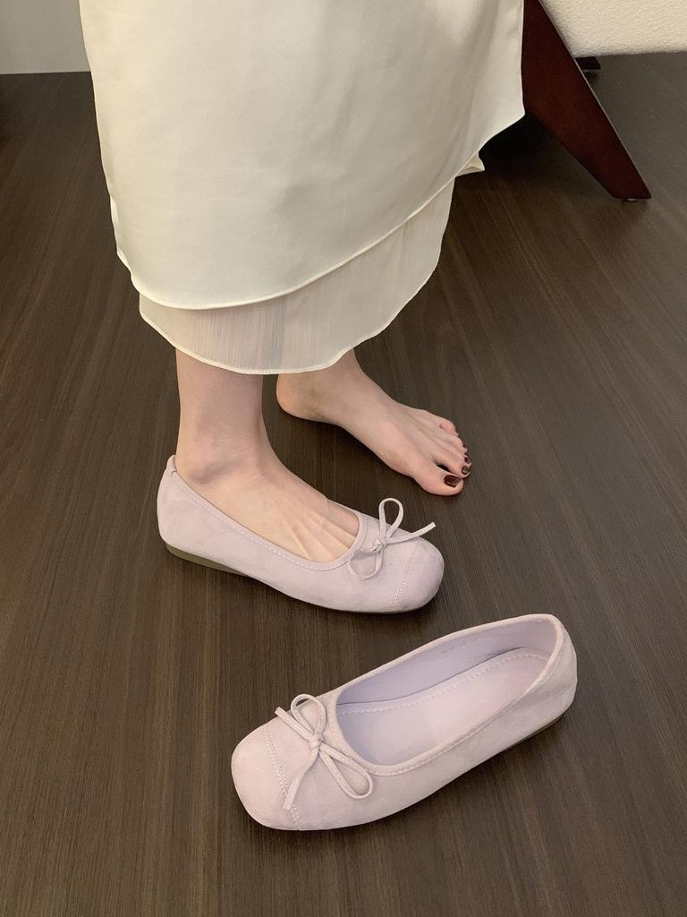 Evening Wind Suede Inner Height Increase Ballet Shoes Femininity Red with Skirt Shallow Mouth Single
