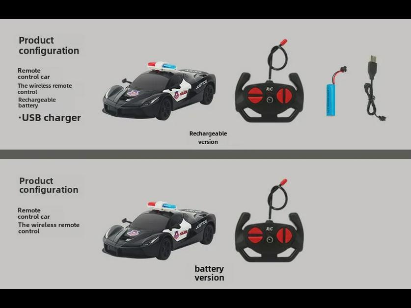 1:20 Wireless RC Drift Police Car with Lights - Children's Electric Toy