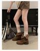 Sheepskin Version~ Stacking Boots New Versatile Thick-soled Heightening Autumn Maillard Short Boots Thick Heel Belt Buckle Martin Boots