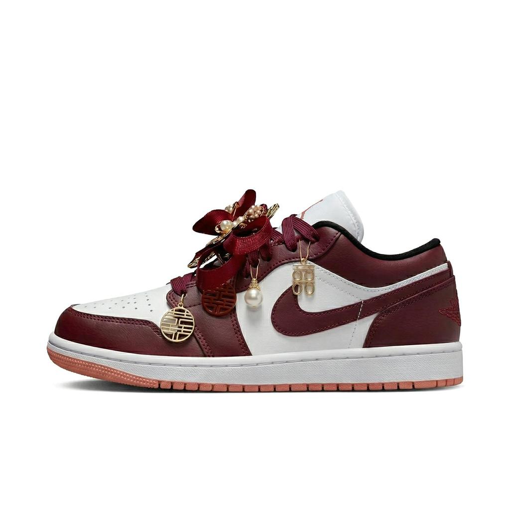 Jordan Air Jordan 1 Cushioning Slip Resistant Abrasion Resistant Low top Vintage Basketball Shoes Women's White Red DC0774-182(Team59-SBOX)