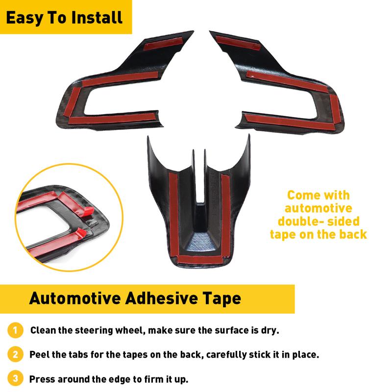 3-delige set Koolstofvezel Auto Stuurwiel Frame Cover Voor Ford Mustang 2015 2016 2017 2018 2019 2020 2021 2022 Auto Accessoires