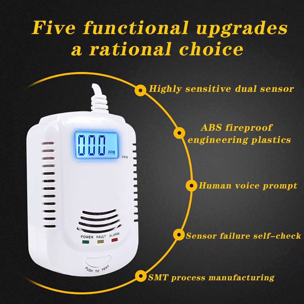 CO and Gas LCD Gas Detector, Home Natural Gas/Methane/Propane/CO Alarm, Leak Sensor Detector with Voice Promp and LED Display