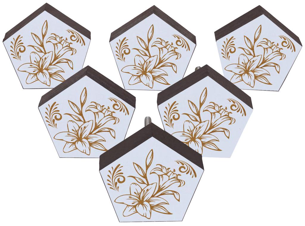 IBA Indianbeautifulart Brown Engraved Knobs Wooden Cupboard Door Knobs Pull Handle Pack of