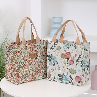 Women's Canvas Tote Bag High Aesthetic Outdoor Lunch Bag Picnic Bag Large Capacity Portable Handbag Storage Bag Mother's Shopping Bag Bento Bag