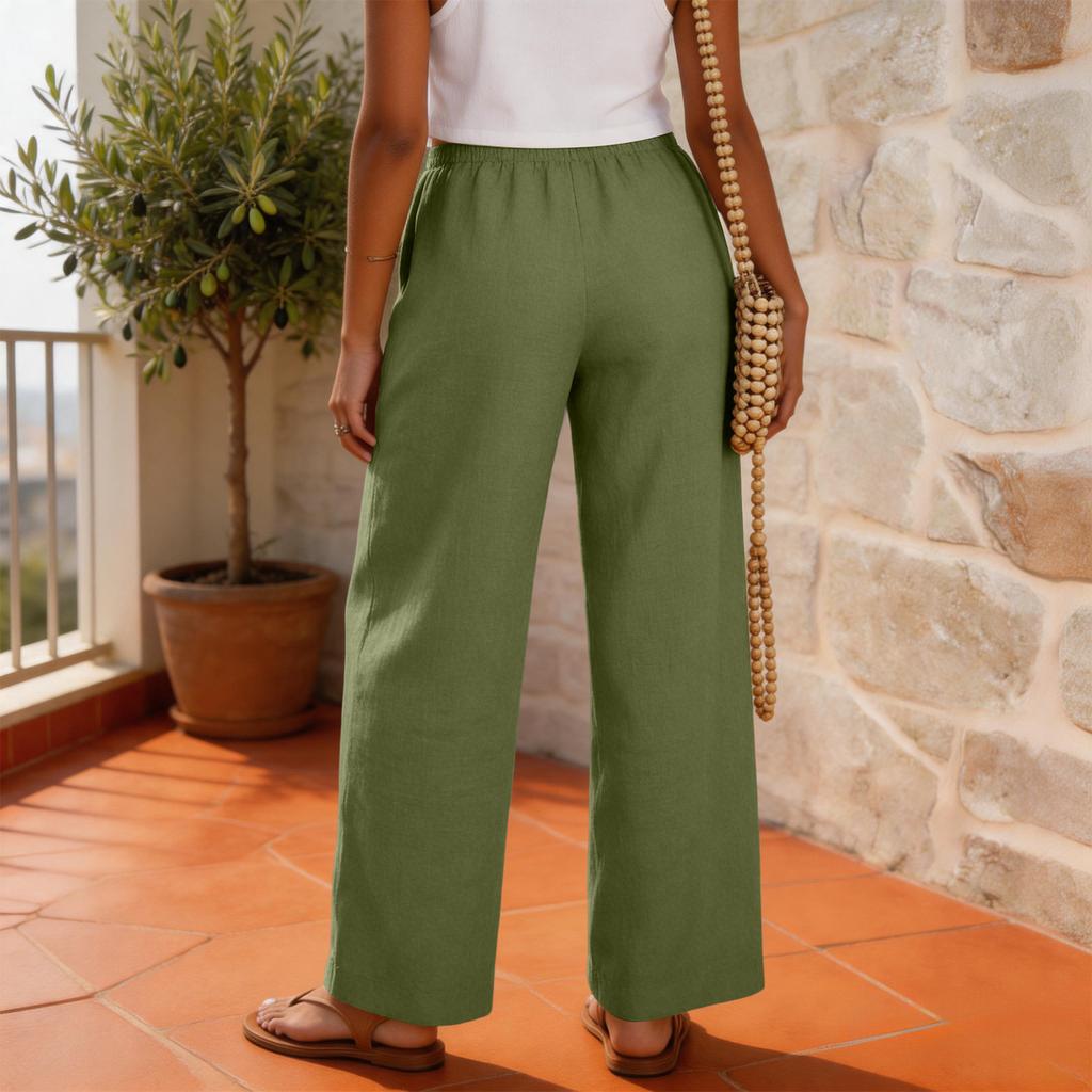 Women’s Casual High Waist Drawstring Straight Leg Wide Leg Pants Relaxed Fit Trousers with Pockets for Daily Wear