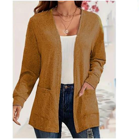 

Осенний Шик Повседневный Однотонный Карман Тонкий Большого Размера Женский Жакет Кардиган S