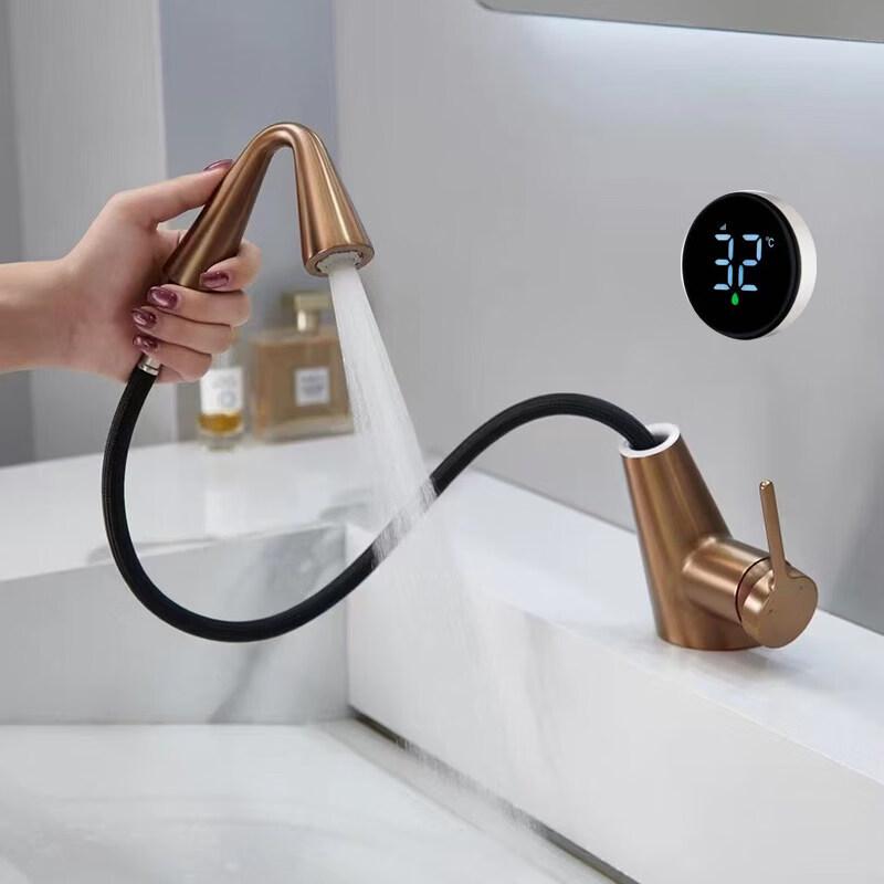 Yi Pan Rose Gold Wall-Mounted Digital Display Hot/Cold Faucet
