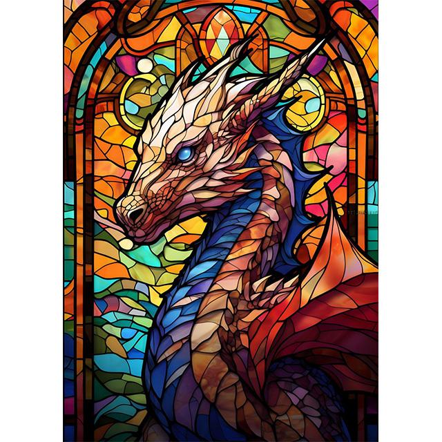 Stained Glass Animal Dragon Bird Shark Prints Poster Canvas Painting Modern Wall Art Pictures For Living Room Bedroom Home Decor