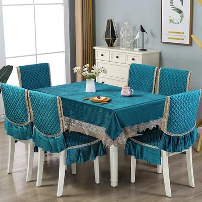 Flock Rectangle Lace Table Cloth Chair Cushion Set Dustproof Tablecloth for Banquet Dinning Table Cover Embroider Chair Cover