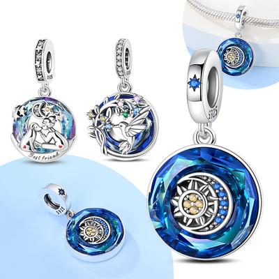 Authentic Copper Astrolabe Sunmoon Star Shape Blue Collection Charm Bead Charms Compatible With Bracelets Do It Yourself Charm for Women Jewellery Fi