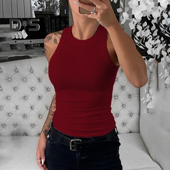 Women Vest Round Neck Sleeveless Elastic Slim Fit Tops Solid Color Sport Camisole Summer Gym Fitness Tops