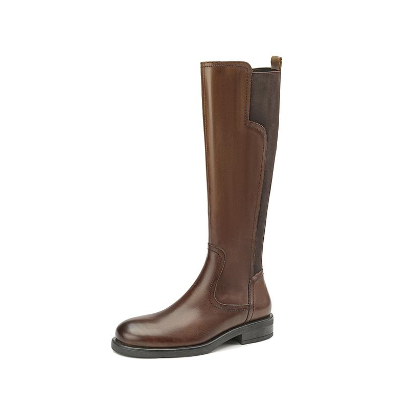 Women Genuine Leather Knee High Boots Low Heels Fashion Punk Concise Shoes Woman Autumn Winter Motorcycle Boots Platform Shoes