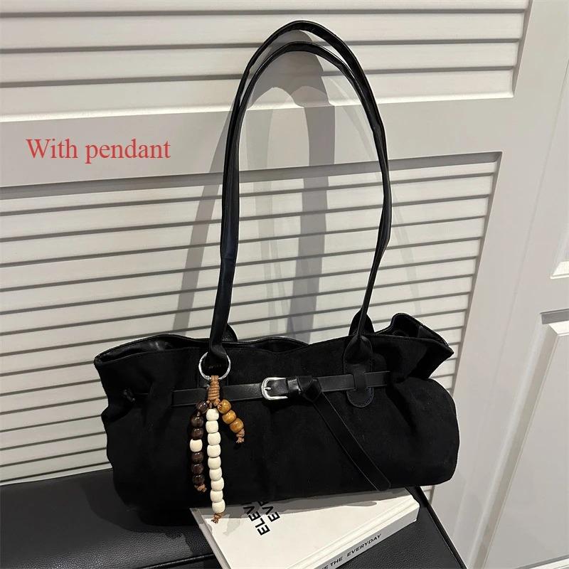 Vintage Belt Design Suede Shoulder Bags for Women Autumn Versatile Ladies Classic Handbags Large Capacity Female Tote Bag