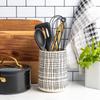 Durable Ceramic Utensil Holder Kitchen Organizer Cross Hatch Design Stylish Water Resistant Storage Cooking Utensils