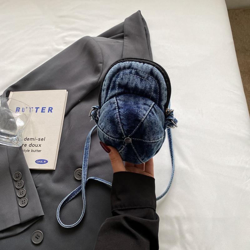 Small Mobile Phone Bag Hat Pattern Women's Shoulder Bag Mini Denim Crossbody Bag Coin Purse