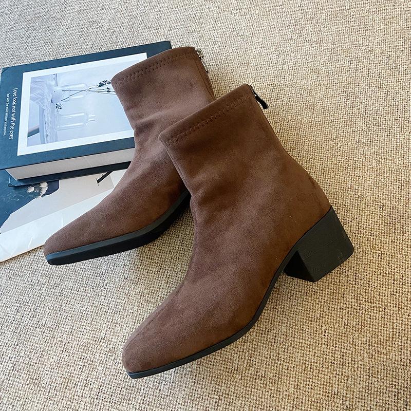 

559-1 Узкие ботильоны Женские ботильоны на высоком каблуке 2025 Осень и Зима Новые Флисовые Хлопковые Ботинки Заостренный Тонкий Каблук Эластичные Ботинки-Носки 41
