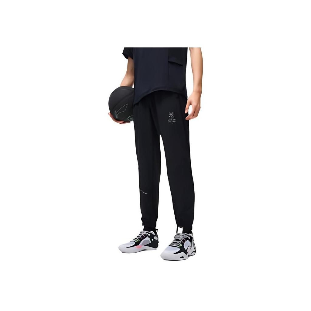 Li-Ning Wade Series Logo Print Quick-Dry Tapered Knit Sports Pants Men Bottoms Black AYKT313-1