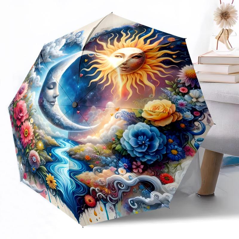 Fantasy Floral Sunlight Outdoor Automatic Umbrella Retractable Design with 8-Rib Durability Lightweight Perfect Gift for Friends Family