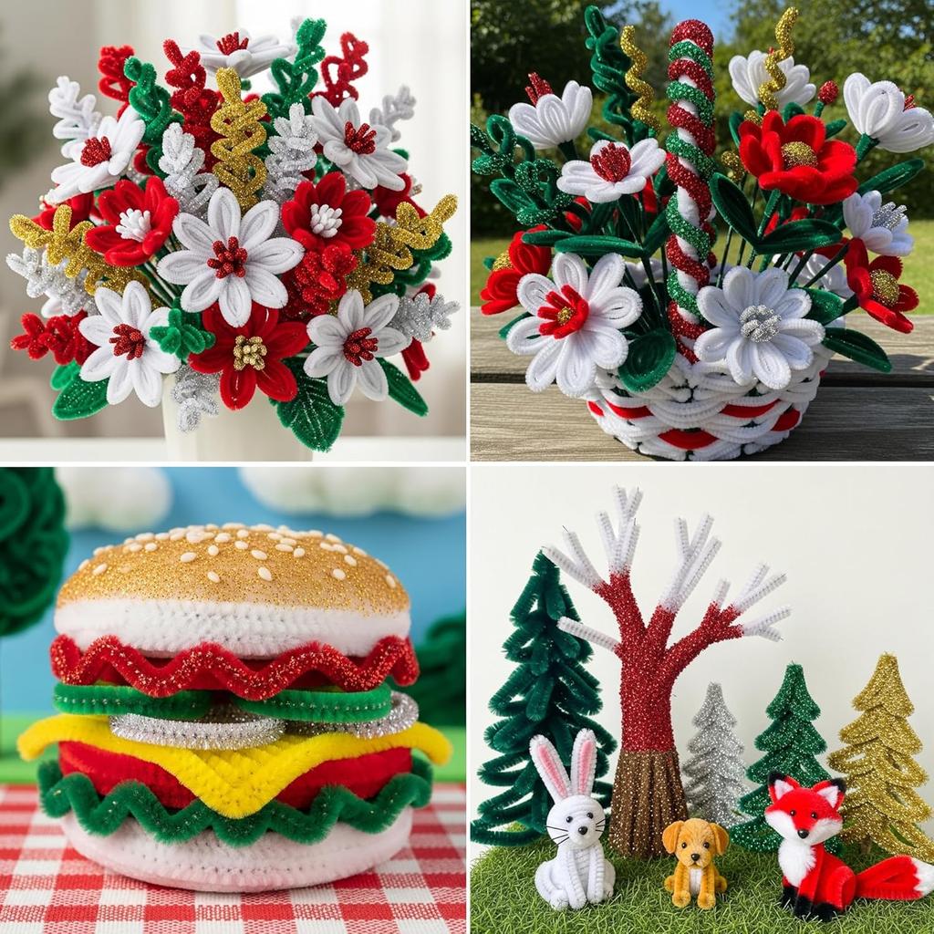 800 Pieces Christmas Pipe Cleaners Craft Pipe CleanersGlitter Chenille Stem Creative Arts Chenille Stems for DIY Craft Christmas