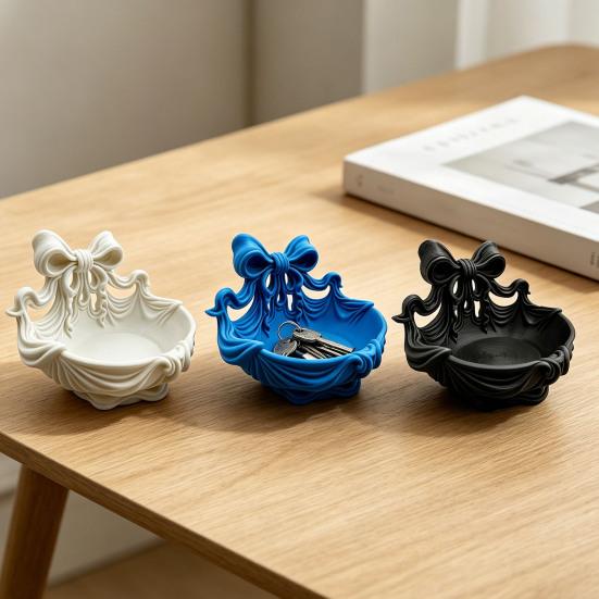 Französisches Schleifen Schmuckschale 3D Gedruckter Organizer mit texturiertem Schleifen-Design Multifunktionale Aufbewahrung für Ohrringe Armbänder Schlüssel Geschenk
