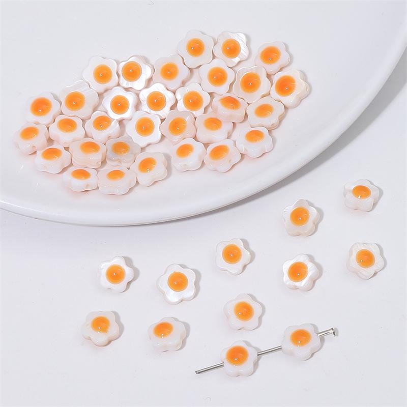 Natural Freshwater Shells Flowers Beads Double-Sided Egg Yolk for DIY Jewelry