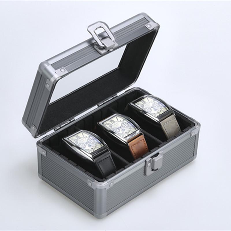 Smoky Grey Aluminum Alloy Multifunction Watch and Jewelry Display Box with Transparent Lid