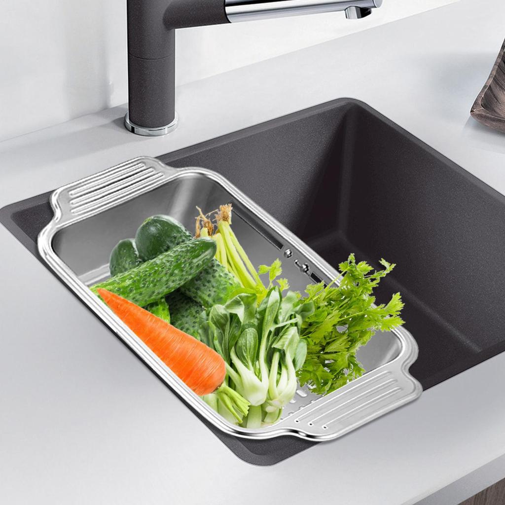 Escurridor de Platos para Fregadero ajustable Secador para Fregadero de Cocina Coladores Escurridores Cesta con Tapón Colador para Lavar Alimentos