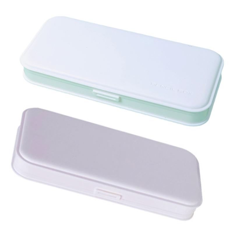 Colorful Plastic Pencil Boxes Macaron Pencil Boxes for School Crayon Marker Organizer Boxes for W/ Hinged Lids