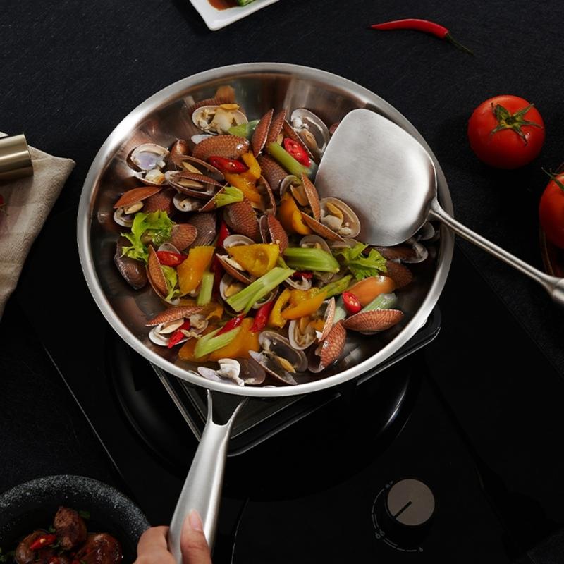 Stainless Steel Nonstick Frying Pan With Glass Lid For Even Heating And Ergonomic Grip Kitchen Cookware