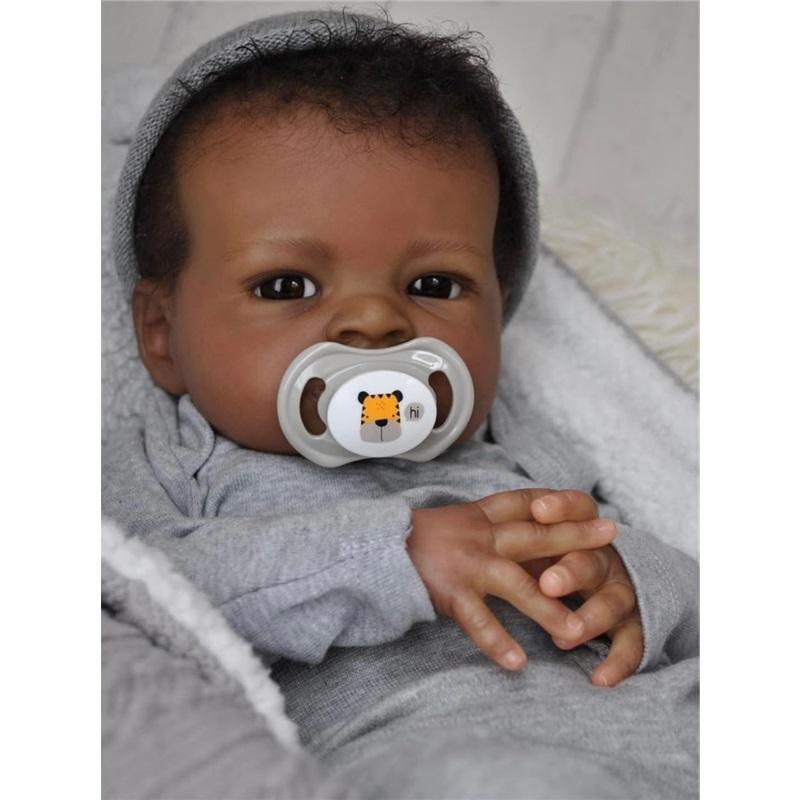 19inch Dark Skin Lanny Bebé Reborn Dolls Handmade Painted African Reborn Baby With Rooted Hair Doll Toys Muñecas Para Niñas