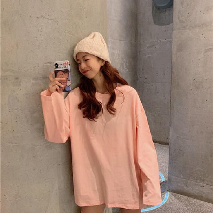 Spring and Autumn Women's Loose Solid Colour Long Sleeve Plus Size Tops