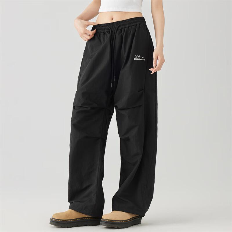 GOLFCROSS Unisex Pleated Letter Embroidery Drawstring Workwear Pants