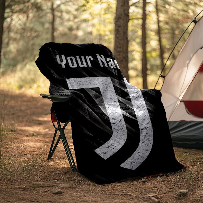 1pc Personalized Name Juventus Theme Blanket - Digital Print, Polyester, Cozy for All Seasons, Perfect for Outdoor, and Travel