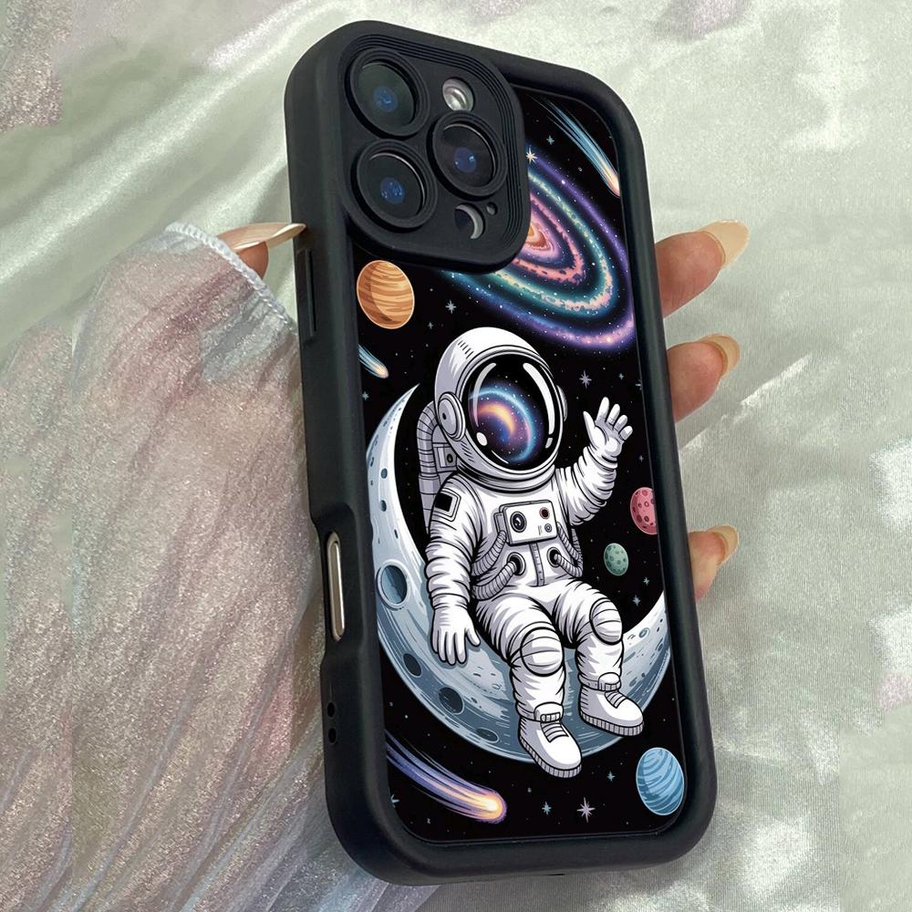 JT110 Cartoon Astronaut for iPhone 17 16 15 Pro Max Samsung S26 S25 S24 Ultra A17 A16 A07 A56 Xiaomi 15T Redmi 15c 14C Soft TPU Case