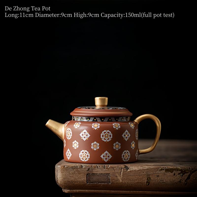 Traditional Handmade Purple Clay TeaPot Beauty Kettle Authentic Zisha Tea Set Kungfu Tea Set Gilded Vermilion Clay Teapot Teacup