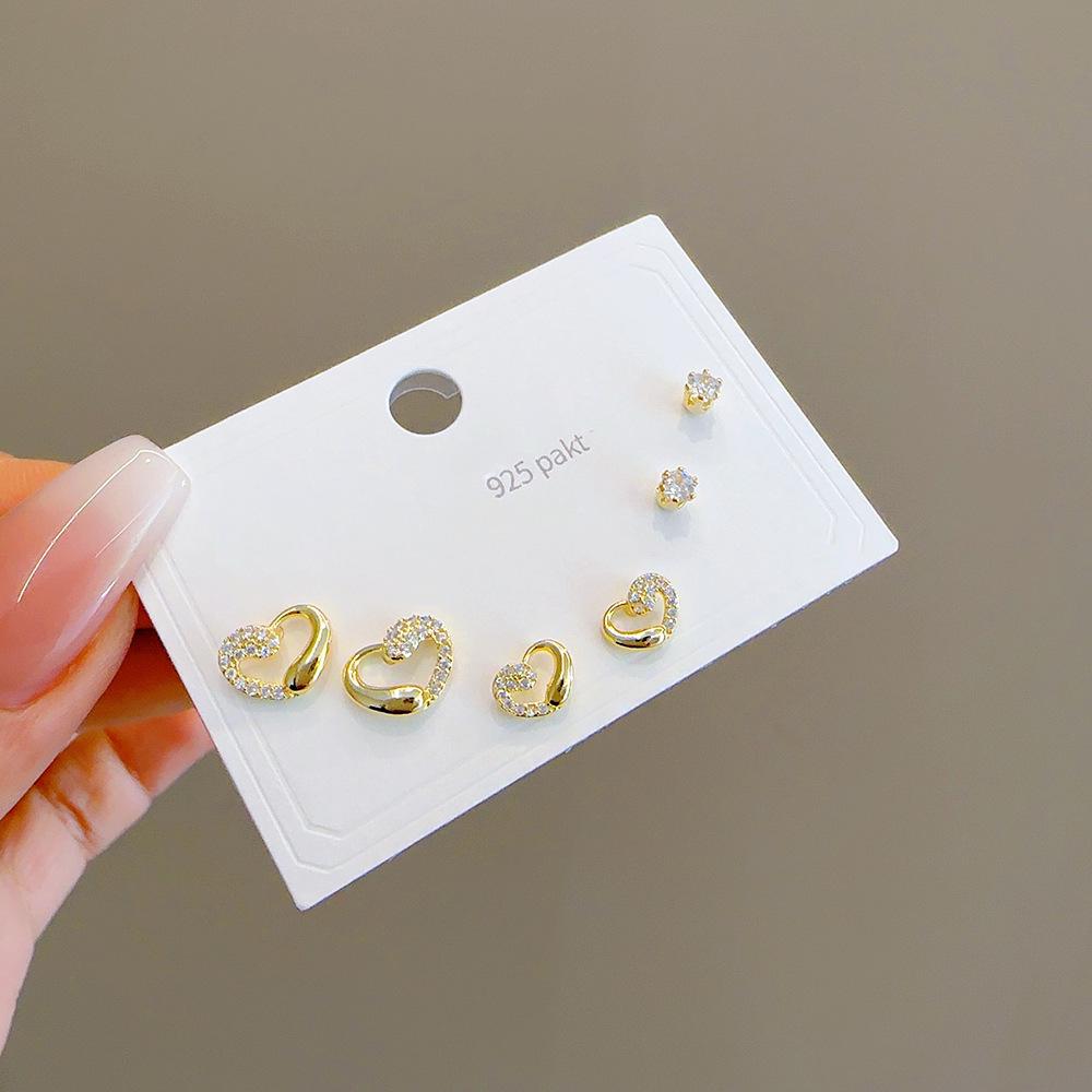 Cross-Border Fashion: Geometric Heart & Butterfly Earrings Set with S925 Silver Needle