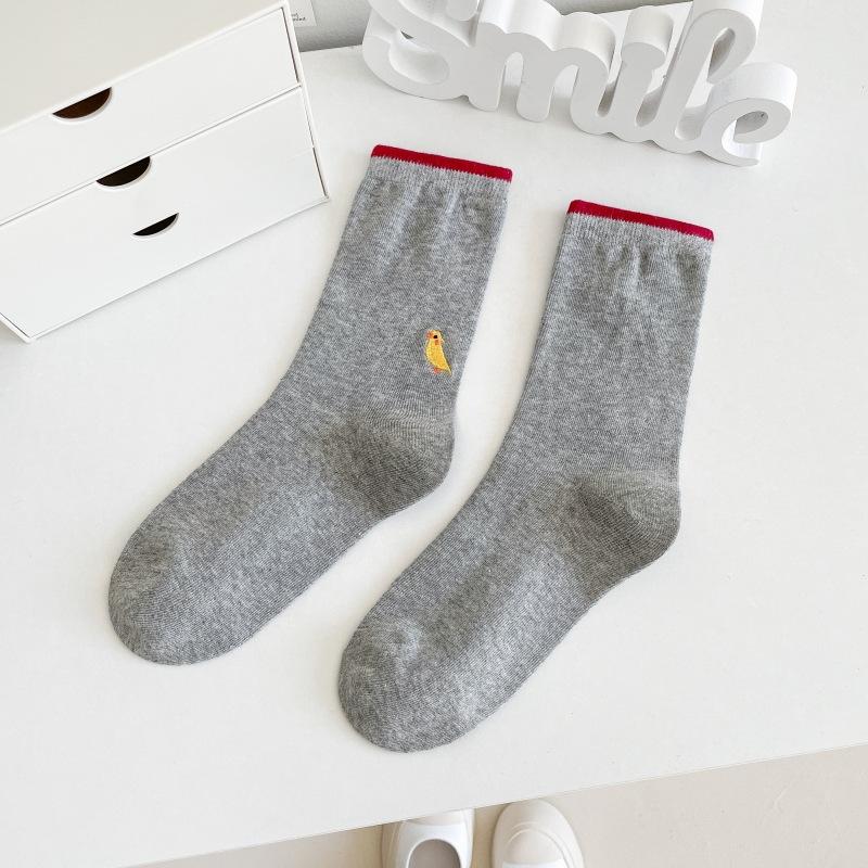 Trendige Damensocken Farbpassend, Niedliche Socken mit Stickerei kleiner Tiere, Vielseitige Baumwoll-Sockenstapel