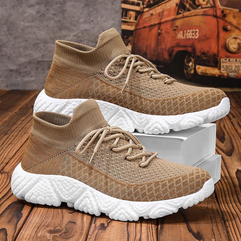 

Men s Sock Sneakers Breathable Knit Lace-up Non-slip Chunky Sole Casual Shoes 47 хакі