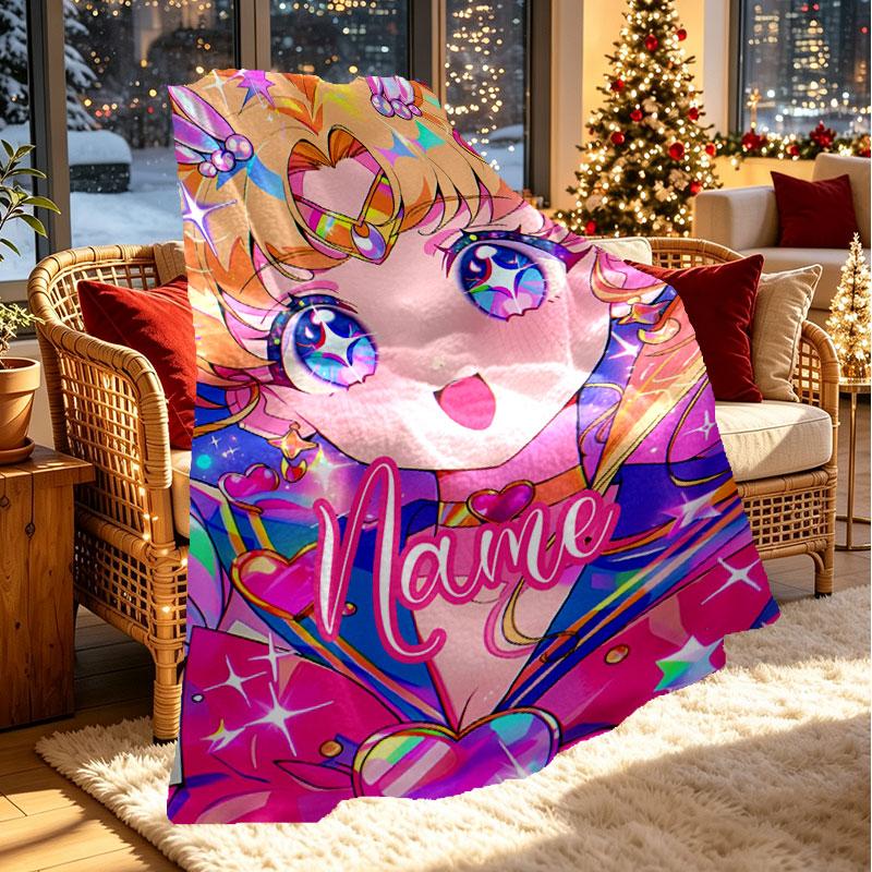Custom Name Personalized Sailor Moon Print Blanket, Home Decor, Bedroom, Sofa, Camping, Couch, Gifts for Birthday Christmas