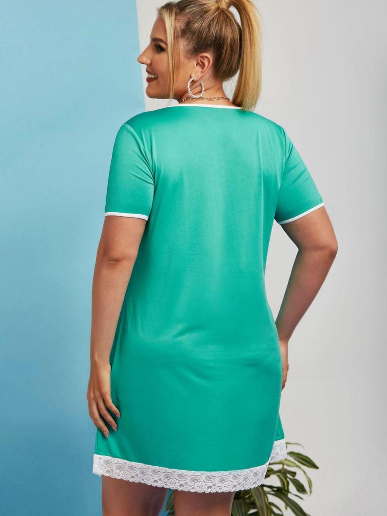 Rosegal Plus Size Lace Insert მინი სწორი კაბა