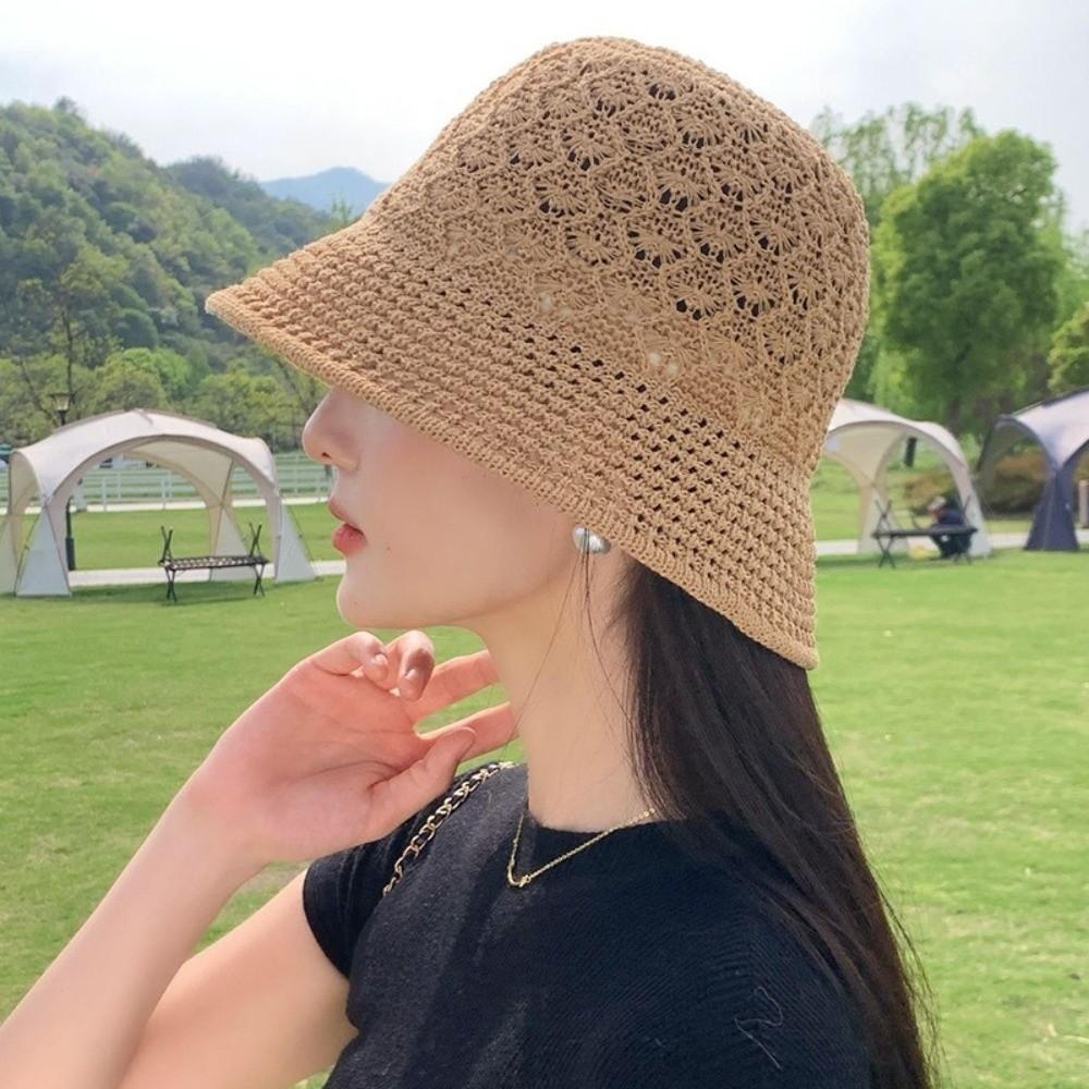 New Wide Brim Sun Hat Sunshade Hollow Sun Protection Hat Elegant Breathable Bucket Hat Women