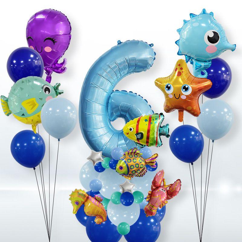 Octopus Animal Underwater World Number Balloon Kit Kids Bath Party Supplies