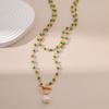Women Multi Layer Green Bead 18k Gold Plated Irregular Pearl Pendant Necklace