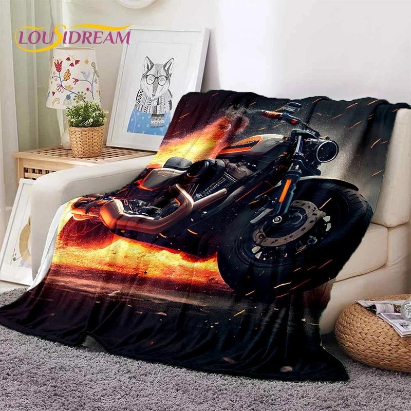 Motocross Modern Retro Motorcycle Soft Blankets Cozy Warm Throw for Picnic Bed Sofa Home Bedroom